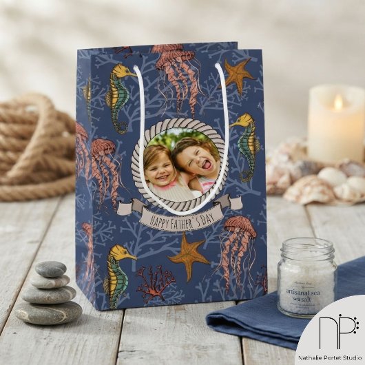 Navy Blue Zeepaard Serenade Aangepaste Foto & Teks Medium Cadeauzakje