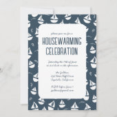 Navy Blue Zeilboten Schattige Beach Housewarming P Kaart (Voorkant)