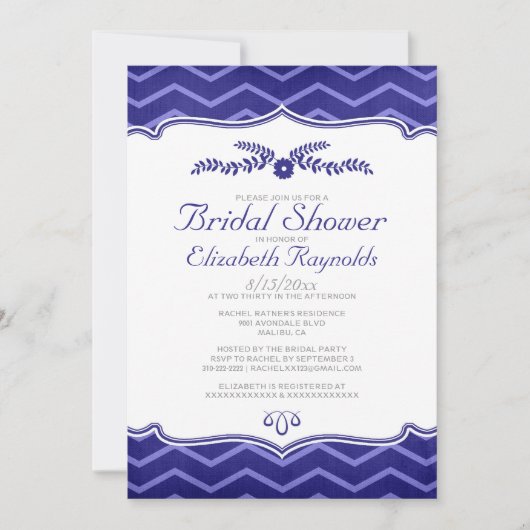 Navy Blue Zigzag Bridal Shower Invitations Kaart (Voorkant)