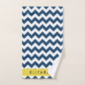 Navy Blue Zigzag, Navy Blue Chevron, Jouw naam Bad Handdoek (Handdoek)
