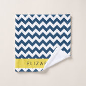 Navy Blue Zigzag, Navy Blue Chevron, Jouw naam Bad Handdoek (Wasdoekje)
