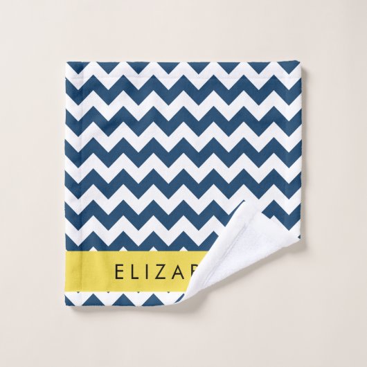 Navy Blue Zigzag, Navy Blue Chevron, Jouw naam Bad Handdoek (Wasdoekje)