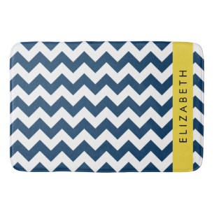 Navy Blue Zigzag, Navy Blue Chevron, Jouw naam Badmat