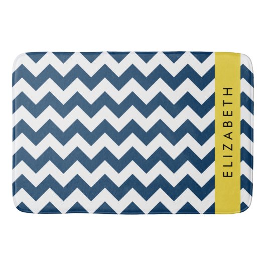 Navy Blue Zigzag, Navy Blue Chevron, Jouw naam Badmat (Voorkant)