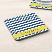 Navy Blue Zigzag, Navy Blue Chevron, Jouw naam Bier Onderzetter (Linkerzijde)