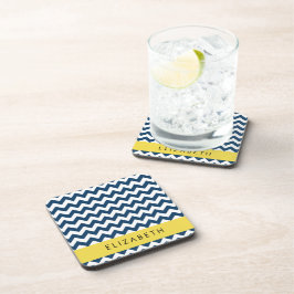 Navy Blue Zigzag, Navy Blue Chevron, Jouw naam Bier Onderzetter