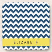 Navy Blue Zigzag, Navy Blue Chevron, Jouw naam Bier Onderzetter (Voorkant)