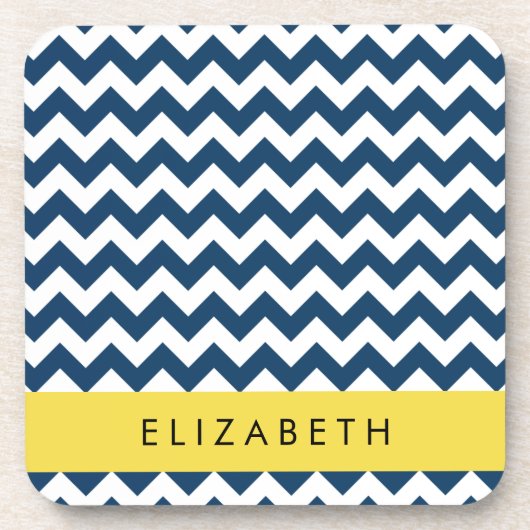 Navy Blue Zigzag, Navy Blue Chevron, Jouw naam Bier Onderzetter (Voorkant)