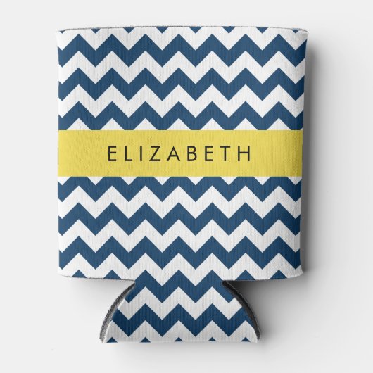 Navy Blue Zigzag, Navy Blue Chevron, Jouw naam Blikjeskoeler (Voorkant)