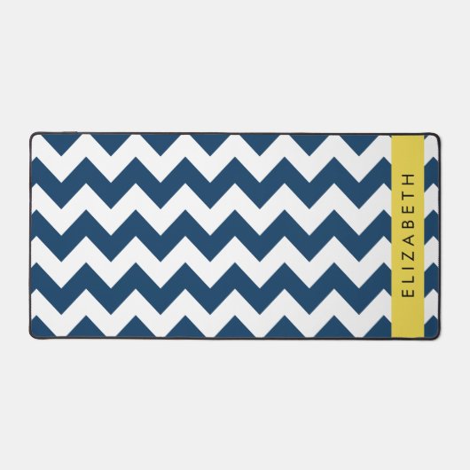 Navy Blue Zigzag, Navy Blue Chevron, Jouw naam Bureaumat (Voorkant)