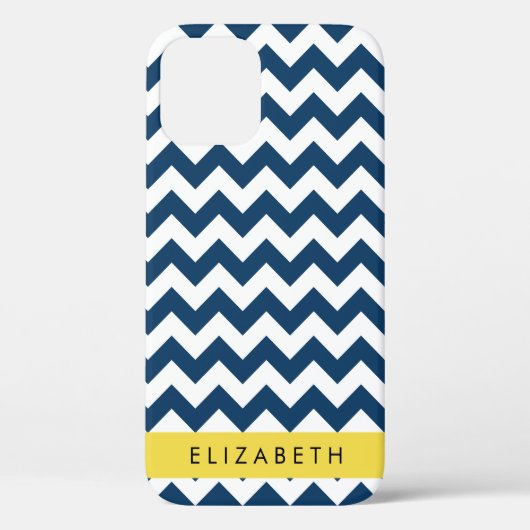 Navy Blue Zigzag, Navy Blue Chevron, Jouw naam Case-Mate iPhone Case (Achterkant)