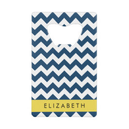Navy Blue Zigzag, Navy Blue Chevron, Jouw naam Creditkaart Flessenopener