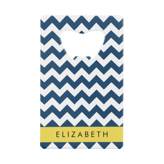 Navy Blue Zigzag, Navy Blue Chevron, Jouw naam Creditkaart Flessenopener (Voorkant)