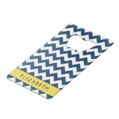 Navy Blue Zigzag, Navy Blue Chevron, Jouw naam Creditkaart Flessenopener (Voorkant Gekanteld)