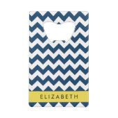 Navy Blue Zigzag, Navy Blue Chevron, Jouw naam Creditkaart Flessenopener (Achterkant)