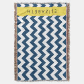 Navy Blue Zigzag, Navy Blue Chevron, Jouw naam Deken (Voorkant Verticaal)