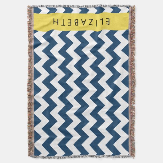 Navy Blue Zigzag, Navy Blue Chevron, Jouw naam Deken (Voorkant Verticaal)
