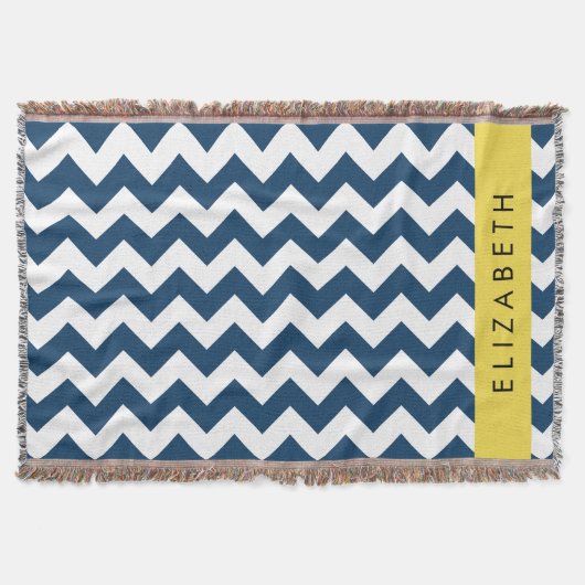 Navy Blue Zigzag, Navy Blue Chevron, Jouw naam Deken (Voorkant)