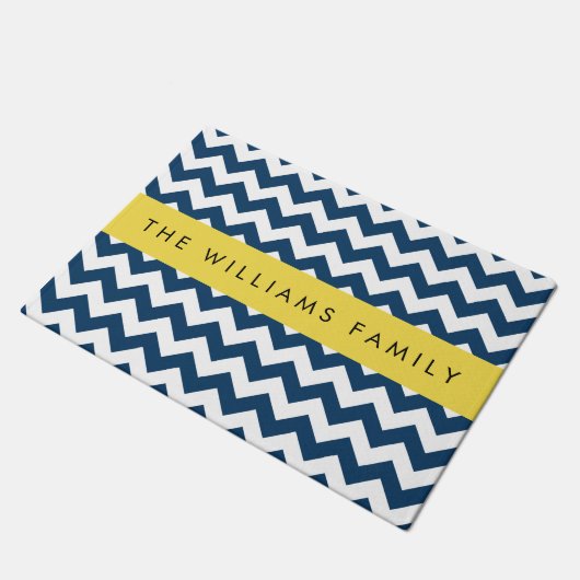 Navy Blue Zigzag, Navy Blue Chevron, Jouw naam Deurmat (Schuin)