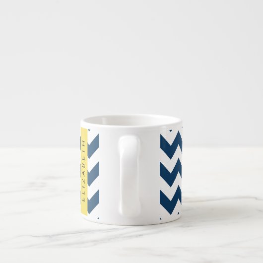 Navy Blue Zigzag, Navy Blue Chevron, Jouw naam Espresso Kop (Achterkant)