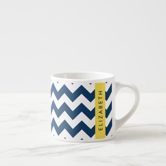 Navy Blue Zigzag, Navy Blue Chevron, Jouw naam Espresso Kop (Rechts)