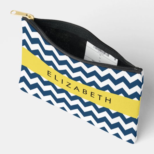 Navy Blue Zigzag, Navy Blue Chevron, Jouw naam Etui (Open)