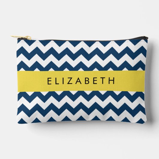 Navy Blue Zigzag, Navy Blue Chevron, Jouw naam Etui (Voorkant)