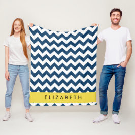 Navy Blue Zigzag, Navy Blue Chevron, Jouw naam Fleece Deken