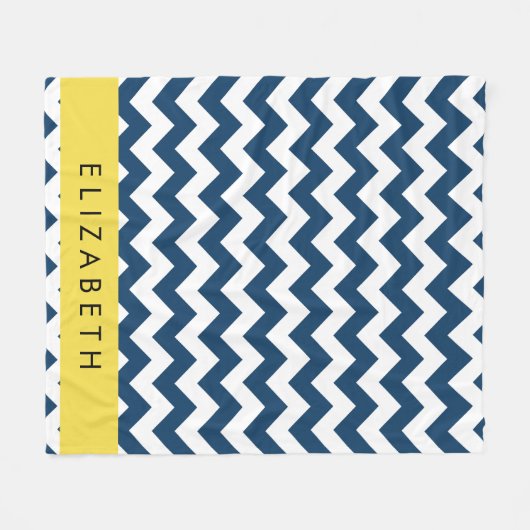 Navy Blue Zigzag, Navy Blue Chevron, Jouw naam Fleece Deken (Voorkant (Horizontaal))