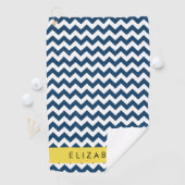 Navy Blue Zigzag, Navy Blue Chevron, Jouw naam Golfhanddoek (Insitu)
