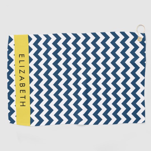 Navy Blue Zigzag, Navy Blue Chevron, Jouw naam Golfhanddoek (Horizontaal)