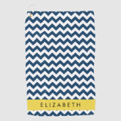 Navy Blue Zigzag, Navy Blue Chevron, Jouw naam Golfhanddoek (Voorkant)