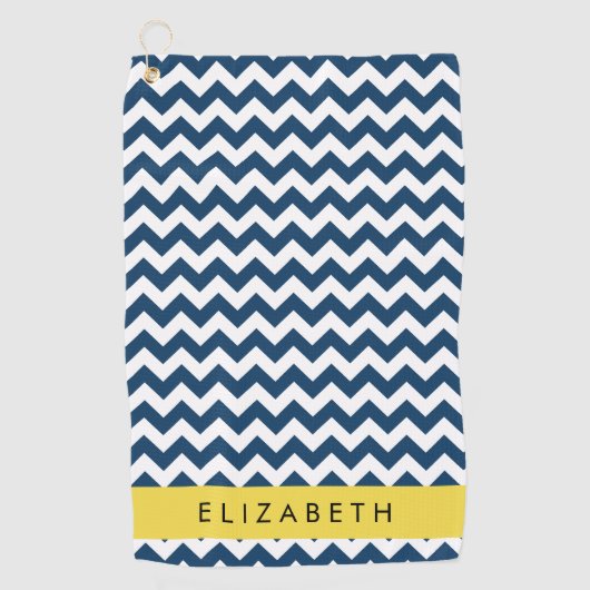 Navy Blue Zigzag, Navy Blue Chevron, Jouw naam Golfhanddoek (Voorkant)