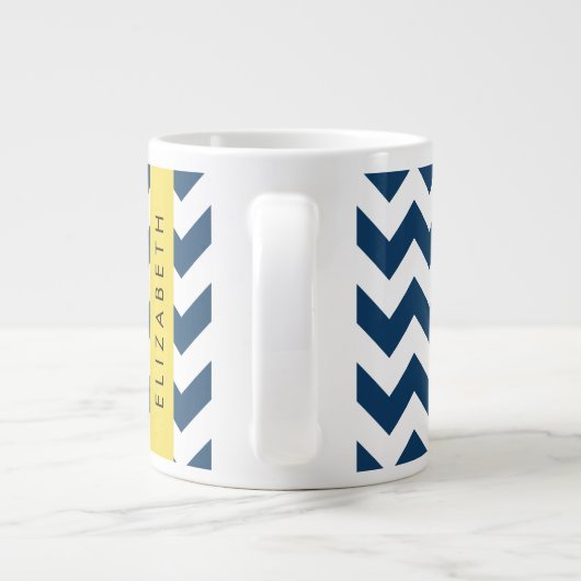 Navy Blue Zigzag, Navy Blue Chevron, Jouw naam Grote Koffiekop (Achterkant)