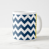 Navy Blue Zigzag, Navy Blue Chevron, Jouw naam Grote Koffiekop (Voorkant rechts)