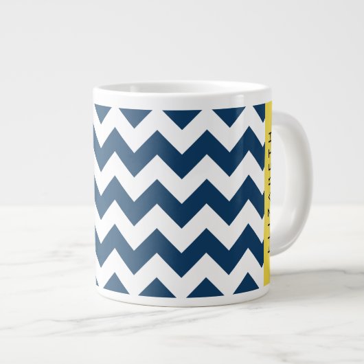 Navy Blue Zigzag, Navy Blue Chevron, Jouw naam Grote Koffiekop (Voorkant rechts)