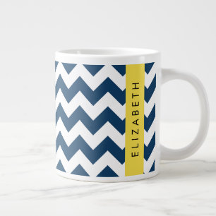 Navy Blue Zigzag, Navy Blue Chevron, Jouw naam Grote Koffiekop