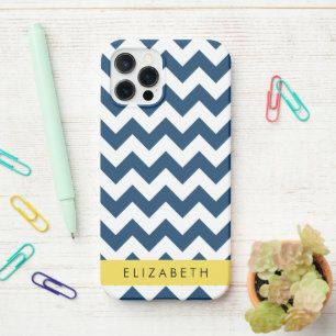 Navy Blue Zigzag, Navy Blue Chevron, Jouw naam iPhone 12 Pro Hoesje