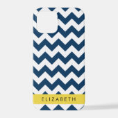 Navy Blue Zigzag, Navy Blue Chevron, Jouw naam iPhone Hoesje (Achterkant)