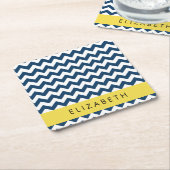 Navy Blue Zigzag, Navy Blue Chevron, Jouw naam Kartonnen Onderzetters (Schuin)