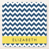Navy Blue Zigzag, Navy Blue Chevron, Jouw naam Kartonnen Onderzetters (Voorkant)