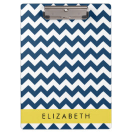 Navy Blue Zigzag, Navy Blue Chevron, Jouw naam Klembord