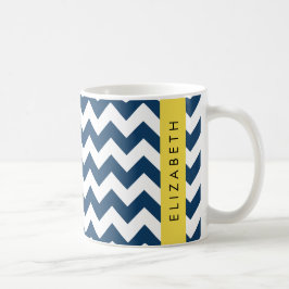 Navy Blue Zigzag, Navy Blue Chevron, Jouw naam Koffiemok