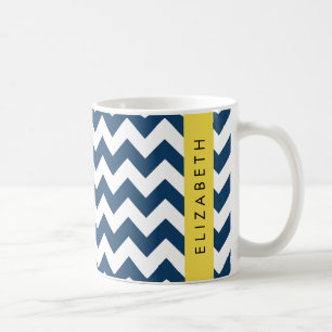 Navy Blue Zigzag, Navy Blue Chevron, Jouw naam Koffiemok