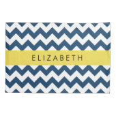 Navy Blue Zigzag, Navy Blue Chevron, Jouw naam Kussensloop (Achterkant)