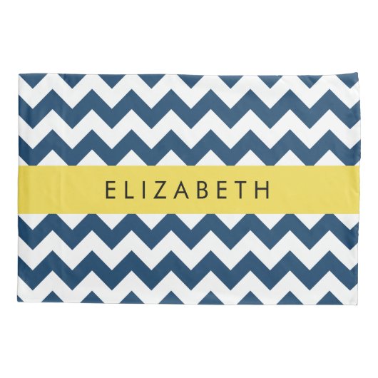 Navy Blue Zigzag, Navy Blue Chevron, Jouw naam Kussensloop (Achterkant)