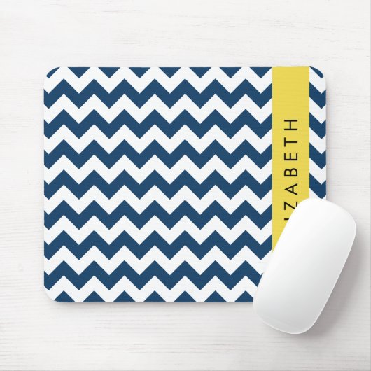 Navy Blue Zigzag, Navy Blue Chevron, Jouw naam Muismat (Met muis)