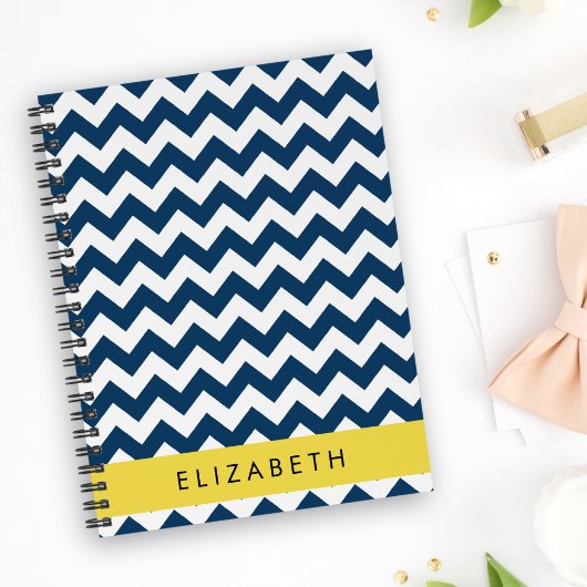 Navy Blue Zigzag, Navy Blue Chevron, Jouw naam Notitieboek