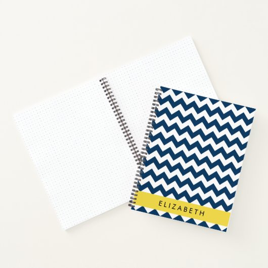 Navy Blue Zigzag, Navy Blue Chevron, Jouw naam Notitieboek (Binnen)