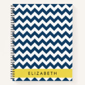 Navy Blue Zigzag, Navy Blue Chevron, Jouw naam Notitieboek (Voorkant)